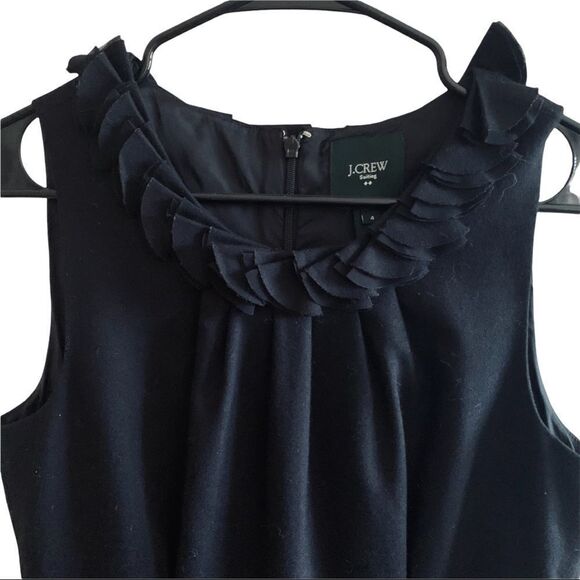 J.Crew Black Sleeveless Very Unique Chic Midi Dress Ruffled Scoop Neck size 4 - Picture 7 of 11